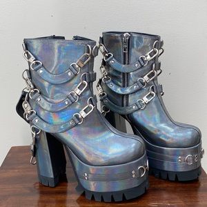 Dollskill Current Mood Platform Holographic Boots